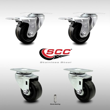 Service Caster 3 Inch SS Phenolic Top Plate Caster Total Lock Brakes, 2PK SCC-SSTTL20S314-PHS-2-S-2